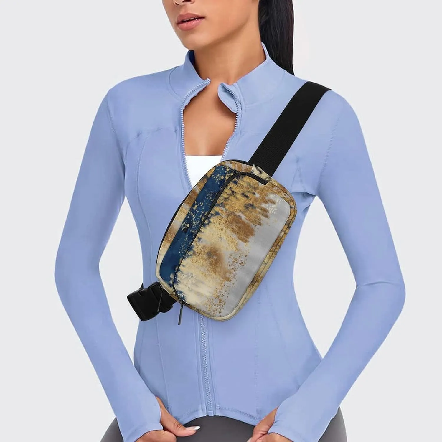 Golden Blue Gray Modern Art Belt Bag Fanny Pack for Women Men Crossbody Waist Bag Pack Adjustable Casual Bag for Travel Running Workout Cycling