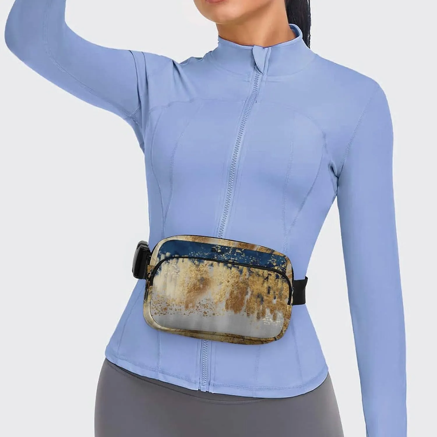 Golden Blue Gray Modern Art Belt Bag Fanny Pack for Women Men Crossbody Waist Bag Pack Adjustable Casual Bag for Travel Running Workout Cycling