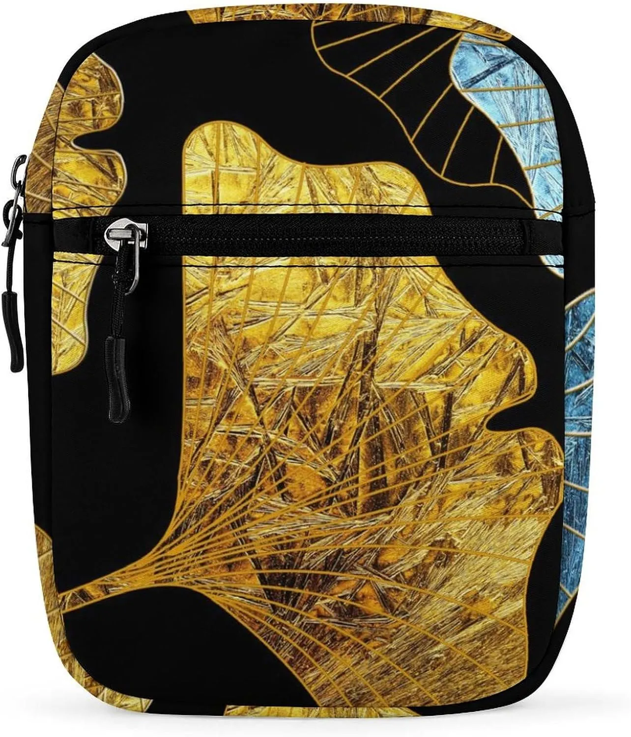 Golden Glitter Ginkgo Leaf Small Satchel Bag Modern Vintage Mini Purse Crossbody Messenger Bag for Men Women Shoulder CrossBody HandBag