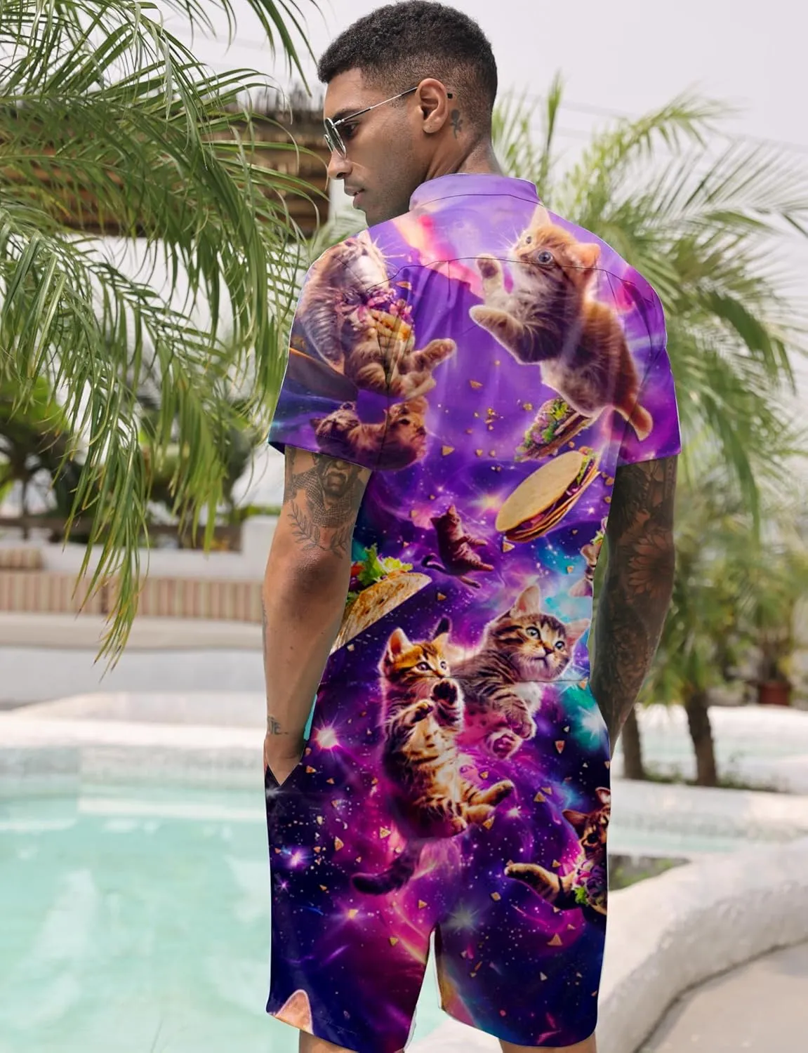 Goodstoworld Male Hawaiian Romper Fashion Zipper Slim Fit Jumpsuit with Pocket S-XXL