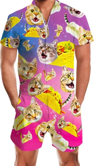Goodstoworld Male Hawaiian Romper Fashion Zipper Slim Fit Jumpsuit with Pocket S-XXL