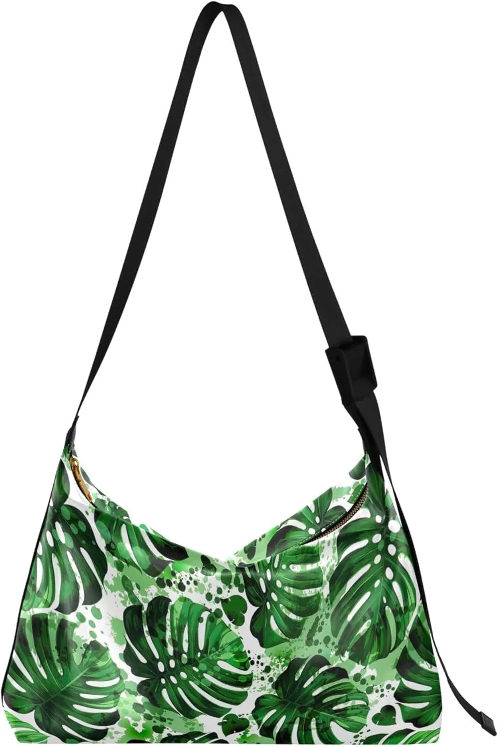 Green Banana Leaf Tropical Soft PU Leather Hobo Bags Large Crossbody Purse Unique Leaf Print Crossbody Hobo Handbag
