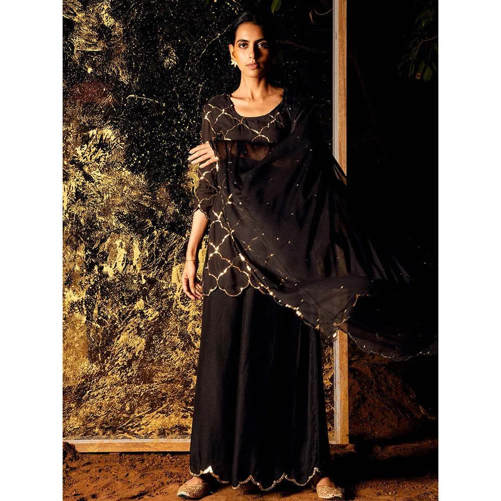 Gulaal Vihari Sequin Kurta with Palazzo & Dupatta Black (Set of 3)