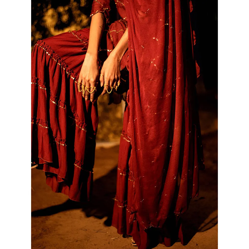 Gulaal Vilasini Sequin Kurta with Sharara & Dupatta Maroon (Set of 3)