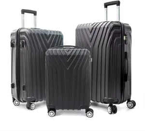 Hard Shell 3 Piece Luggage, Modern Lightweight Suitcase with Hooks and Spinner Wheels ABS Lightweights Checked with Password Lock and Telescopic Rod for Business Travel Domestic Foreign Travel
