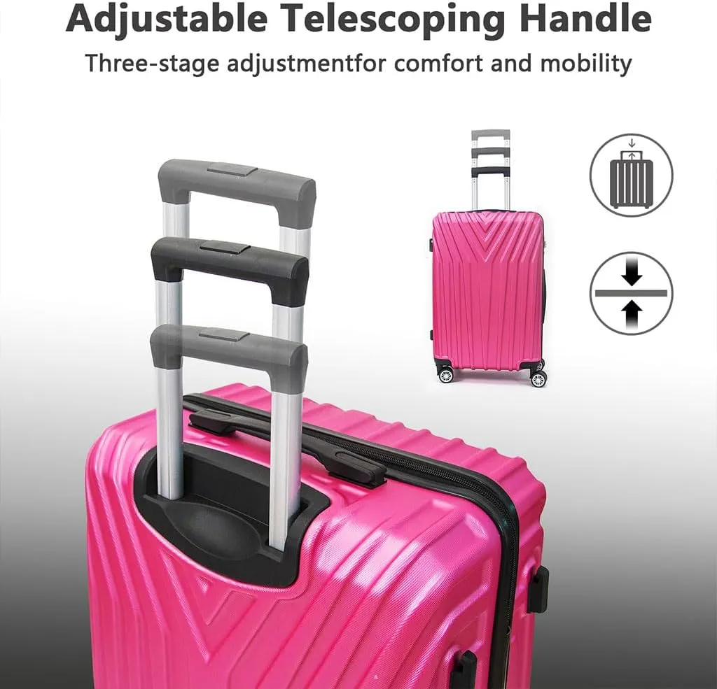 Hard Shell 3 Piece Luggage, Modern Lightweight Suitcase with Hooks and Spinner Wheels ABS Lightweights Checked with Password Lock and Telescopic Rod for Business Travel Domestic Foreign Travel