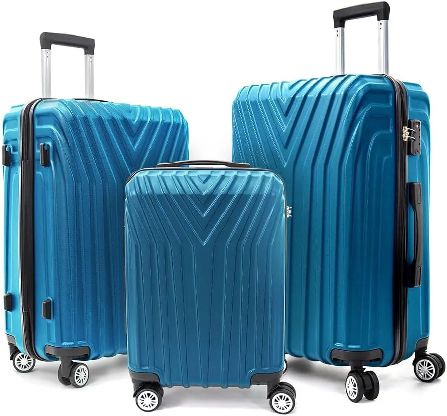 Hard Shell 3 Piece Luggage, Modern Lightweight Suitcase with Hooks and Spinner Wheels ABS Lightweights Checked with Password Lock and Telescopic Rod for Business Travel Domestic Foreign Travel