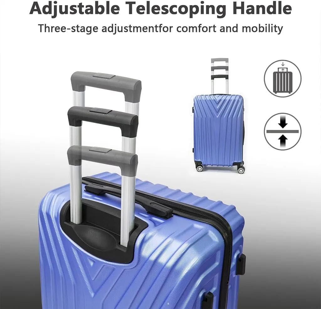 Hard Shell 3 Piece Luggage, Modern Lightweight Suitcase with Hooks and Spinner Wheels ABS Lightweights Checked with Password Lock and Telescopic Rod for Business Travel Domestic Foreign Travel