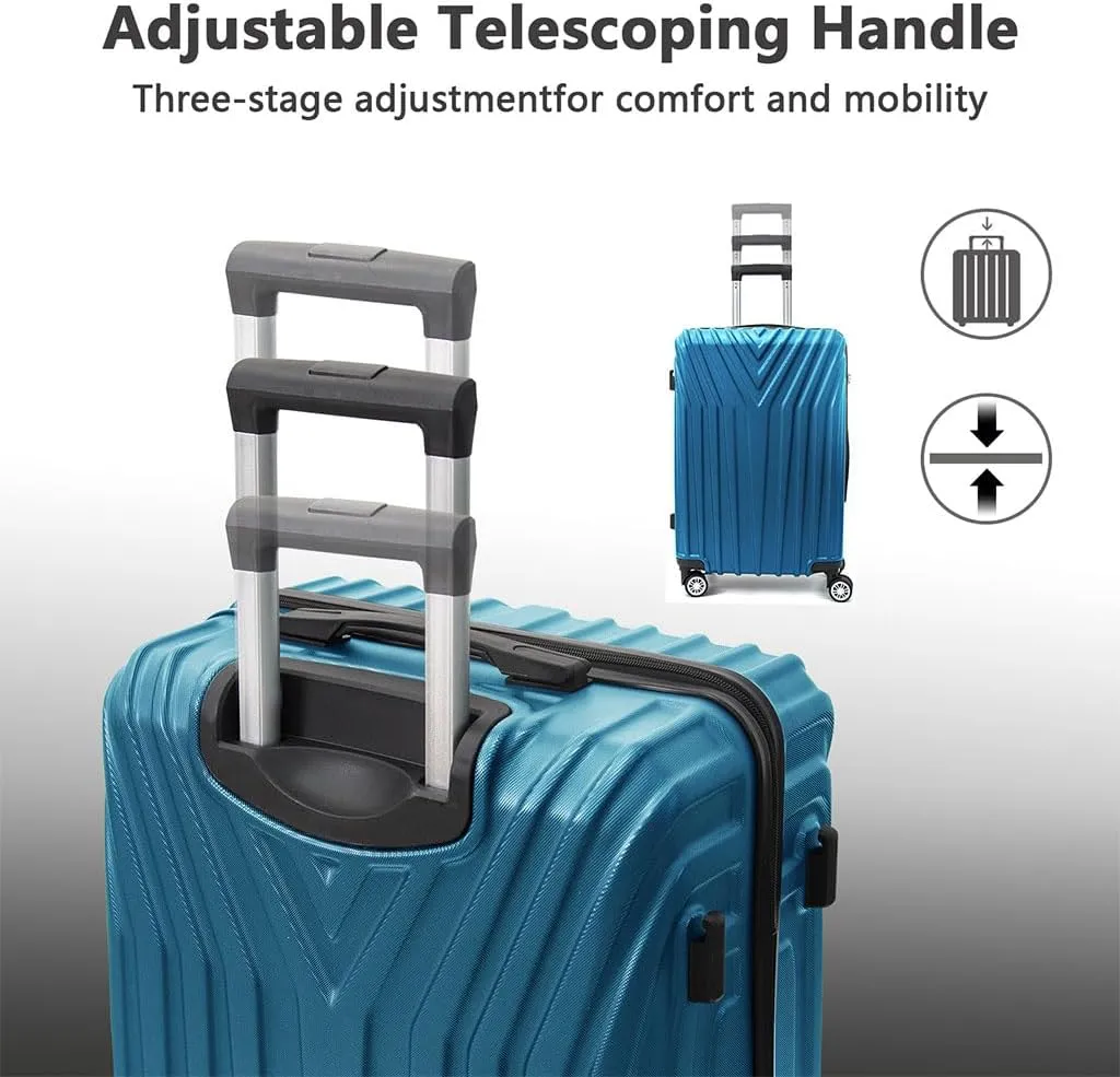 Hard Shell 3 Piece Luggage, Modern Lightweight Suitcase with Hooks and Spinner Wheels ABS Lightweights Checked with Password Lock and Telescopic Rod for Business Travel Domestic Foreign Travel