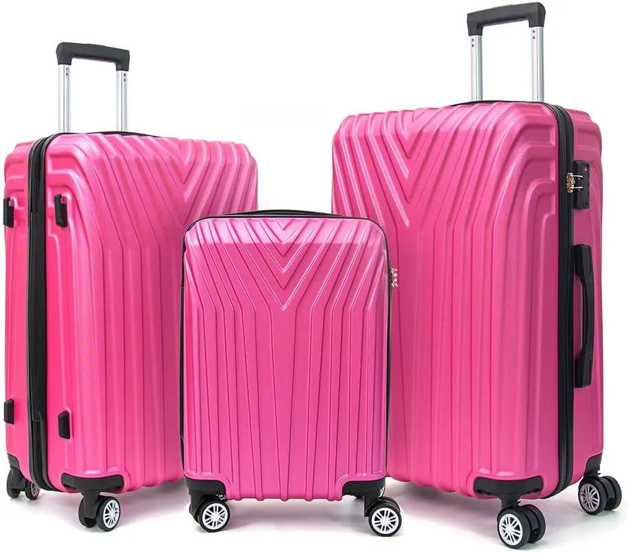 Hard Shell 3 Piece Luggage, Modern Lightweight Suitcase with Hooks and Spinner Wheels ABS Lightweights Checked with Password Lock and Telescopic Rod for Business Travel Domestic Foreign Travel