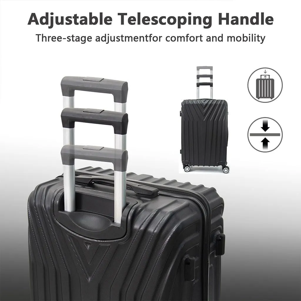 Hard Shell 3 Piece Luggage, Modern Lightweight Suitcase with Hooks and Spinner Wheels ABS Lightweights Checked with Password Lock and Telescopic Rod for Business Travel Domestic Foreign Travel