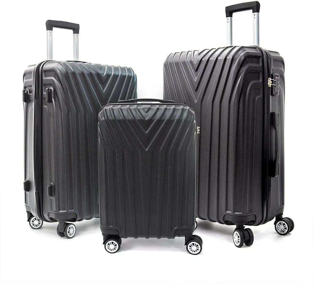 Hard Shell 3 Piece Luggage, Modern Lightweight Suitcase with Hooks and Spinner Wheels ABS Lightweights Checked with Password Lock and Telescopic Rod for Business Travel Domestic Foreign Travel