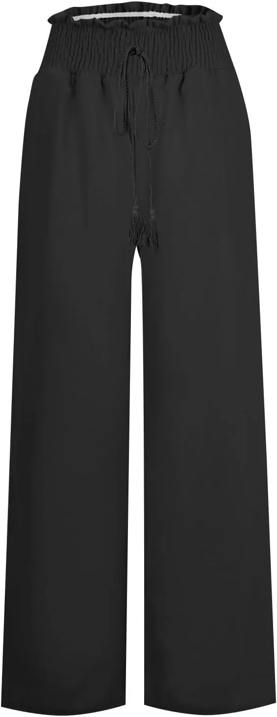High Waist Wide Leg Palazzo Pants for Women 2024 Summer Casual Linen Lounge Pant Beach Flowy Trousers