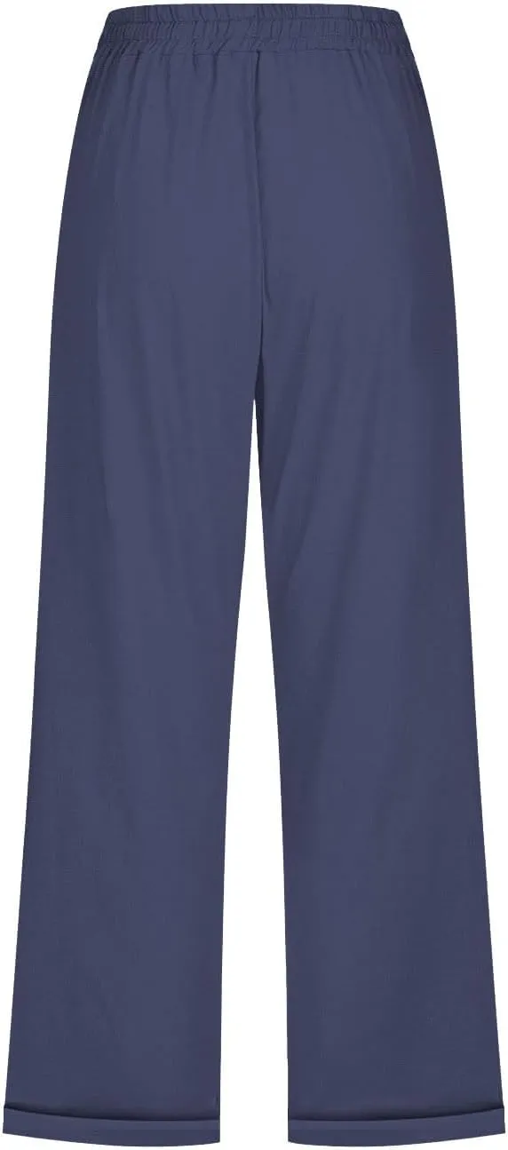 hlysgo Casual Capri Pants for Women High Waist Drawstring Beach Pants 2025 Summer Plus Size Cotton Linen Cropped Trouser