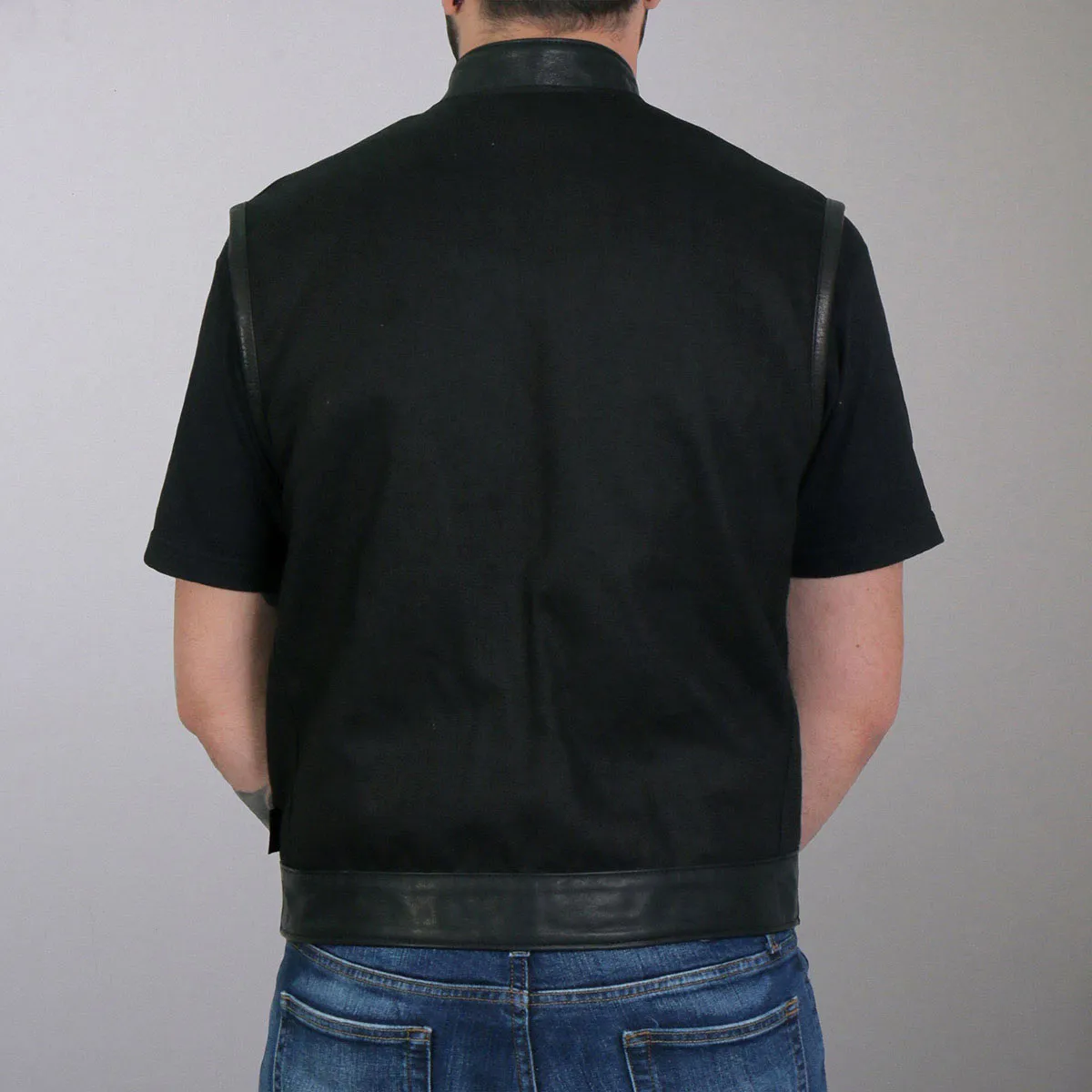 Hot Leathers VSM5101 Men's USA Made Denim and Leather Biker Rider Vest with Red Lining