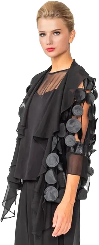 IC Collection Ruffle Shawl Collar Cardigan