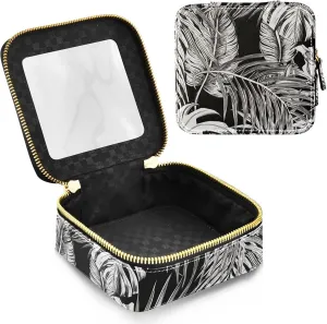 Joko Ivery Monsteraleaves Modern Black Clear Makeup Bag Travel Cosmetic Bags with Zipper Portable Toiletry Bag for Women Make Up Pouches Mini Car Organizer Bag for Men Women Travel Essentials