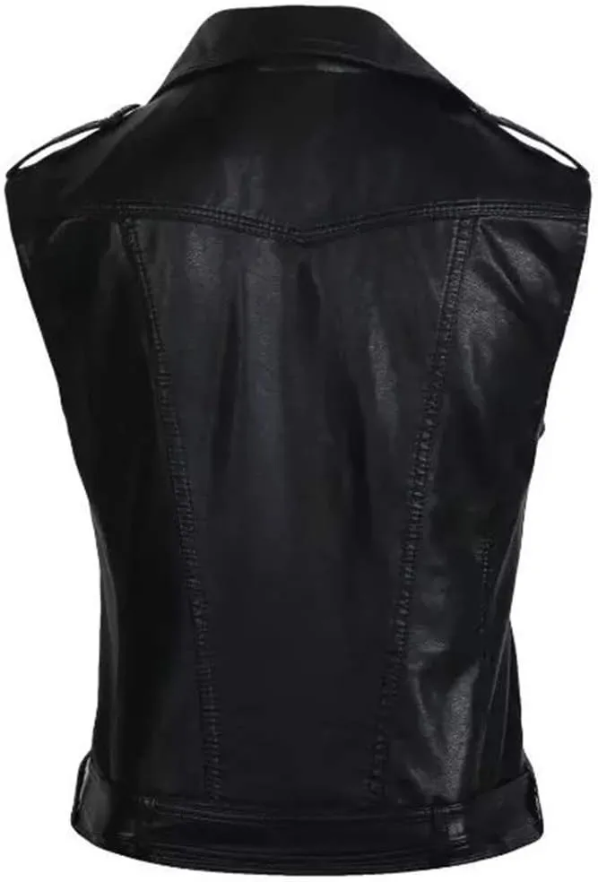 Kedera Womens Motorcycle Biker Faux Leather Sleeveless Vest Jacket Slant Zip with Pockets