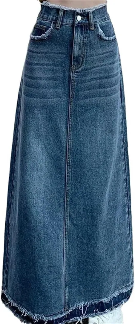 Korean Street Style Rough Edge Skirt Women Casual High-Waisted A-Line Skirt Loose Denim Skirts