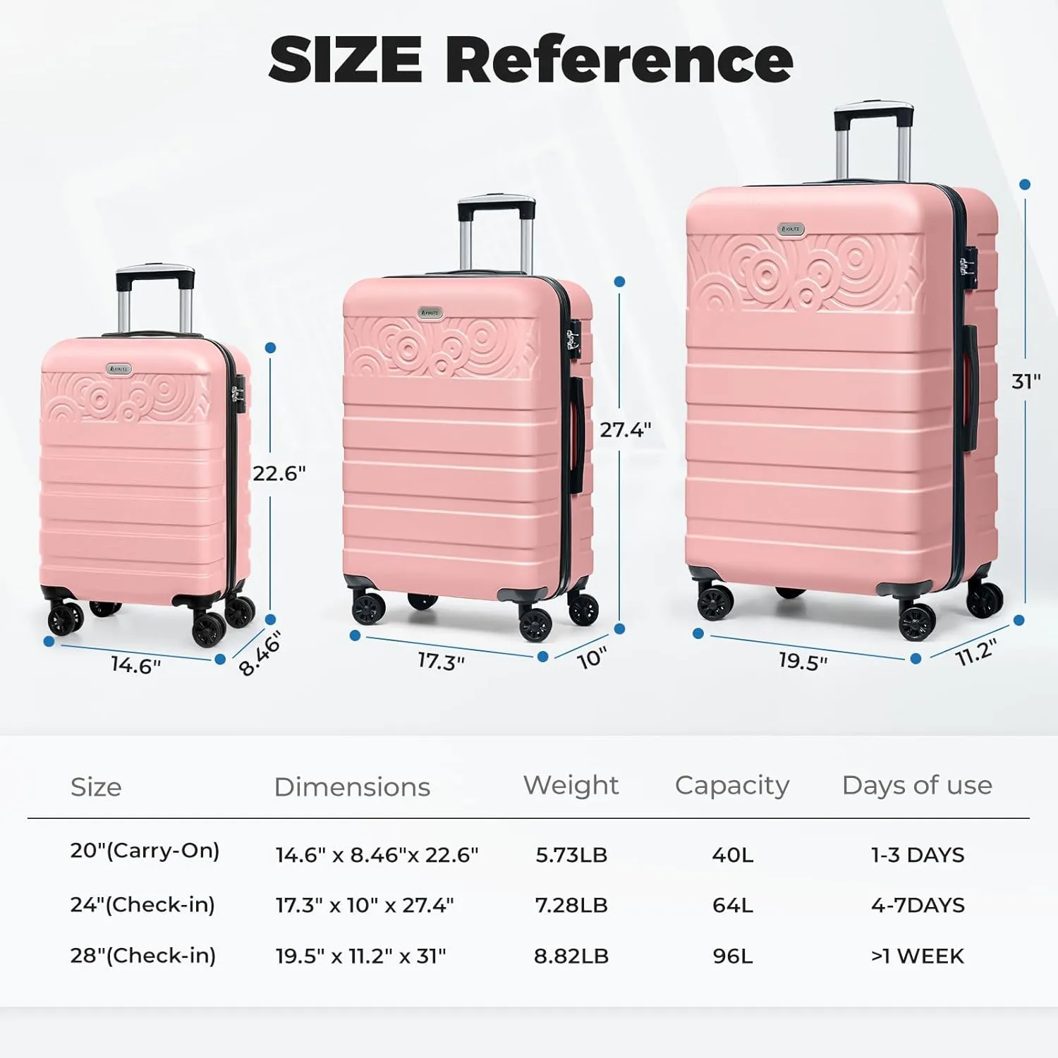 Krute Suitcases with Wheels, 24 Inch Checked Luggage with Spinner Wheels, Lightweight PC ABS TSA Lock Hard Shell Luggage Unique PatternsPink