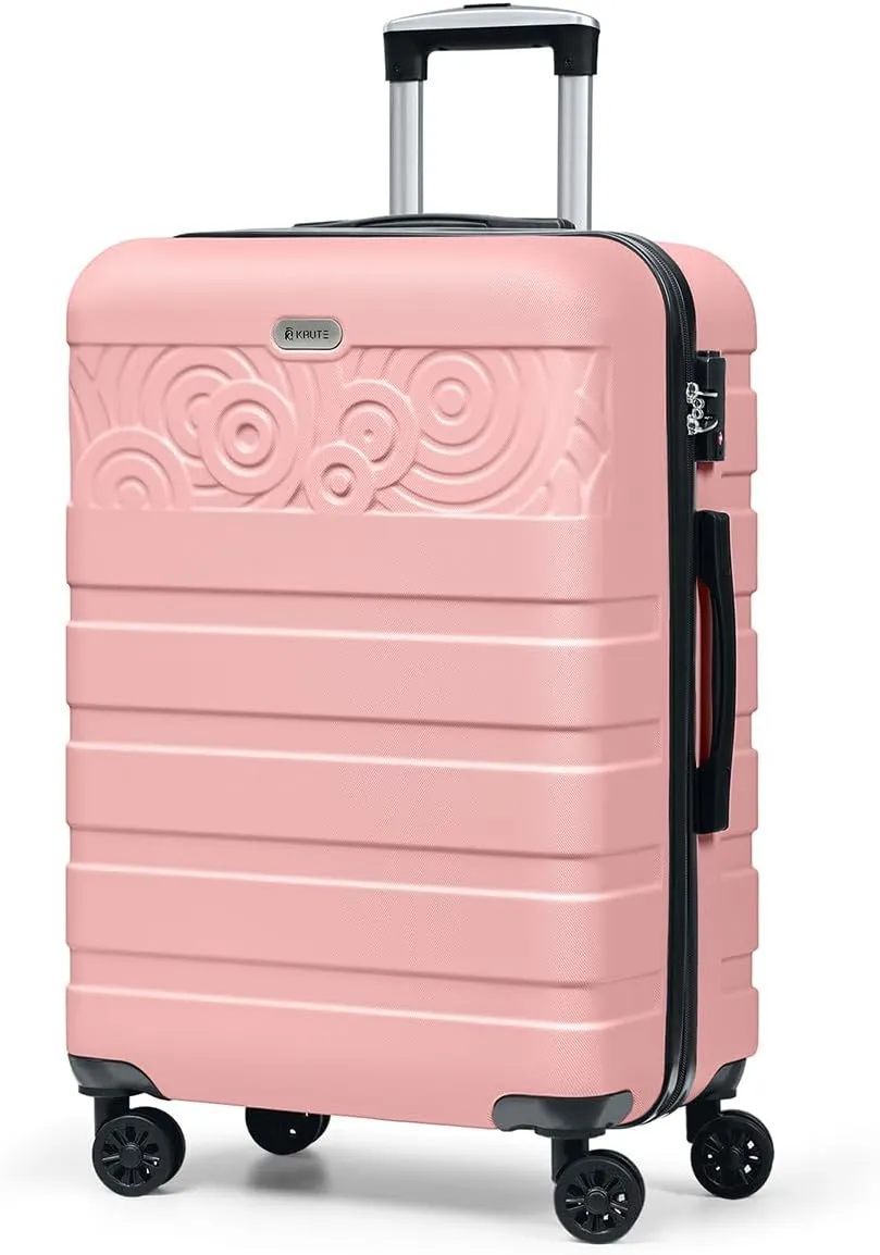 Krute Suitcases with Wheels, 24 Inch Checked Luggage with Spinner Wheels, Lightweight PC ABS TSA Lock Hard Shell Luggage Unique PatternsPink