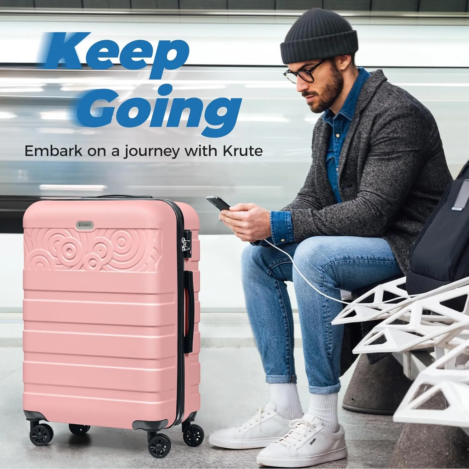 Krute Suitcases with Wheels, 24 Inch Checked Luggage with Spinner Wheels, Lightweight PC ABS TSA Lock Hard Shell Luggage Unique PatternsPink