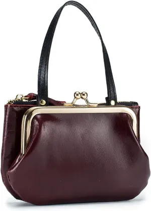 Ladies Vintage Creative Storage Wallet Coin Purse Genuine Leather Women Large Capacity Clutch with Wristlet Strap Multi-Function Handbag, Dark Wine Red, M, Modern