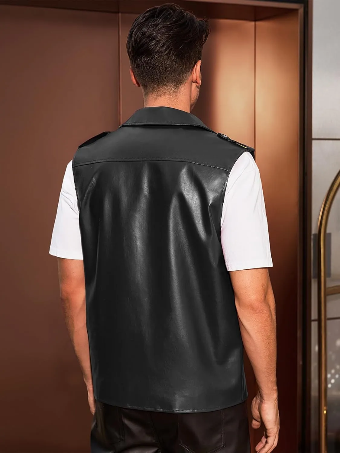 Lars Amadeus Faux Leather Vest for Men's Motorcycle Biker Sleeveless Jacket Zipper Riding PU Vest