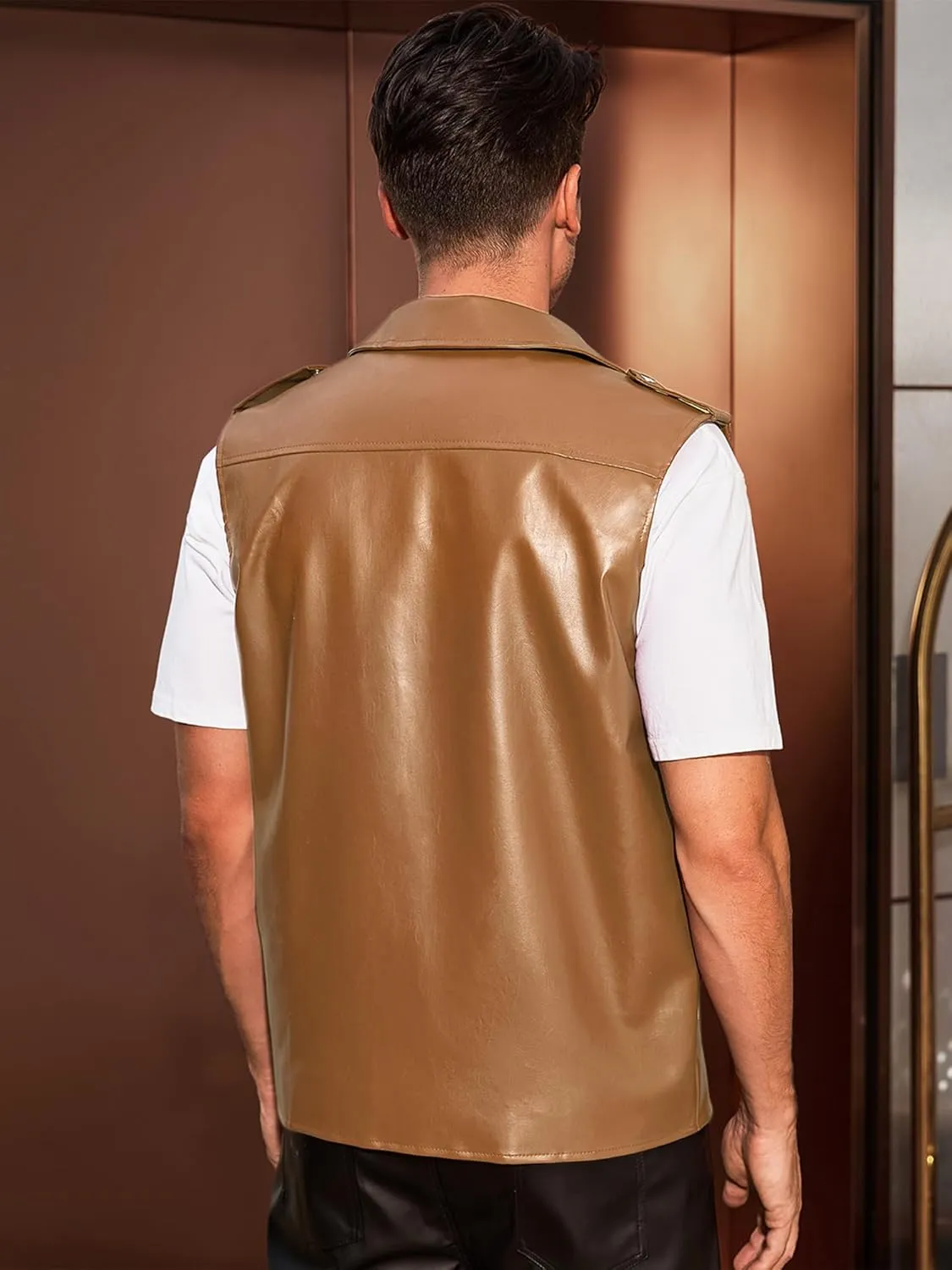 Lars Amadeus Faux Leather Vest for Men's Motorcycle Biker Sleeveless Jacket Zipper Riding PU Vest