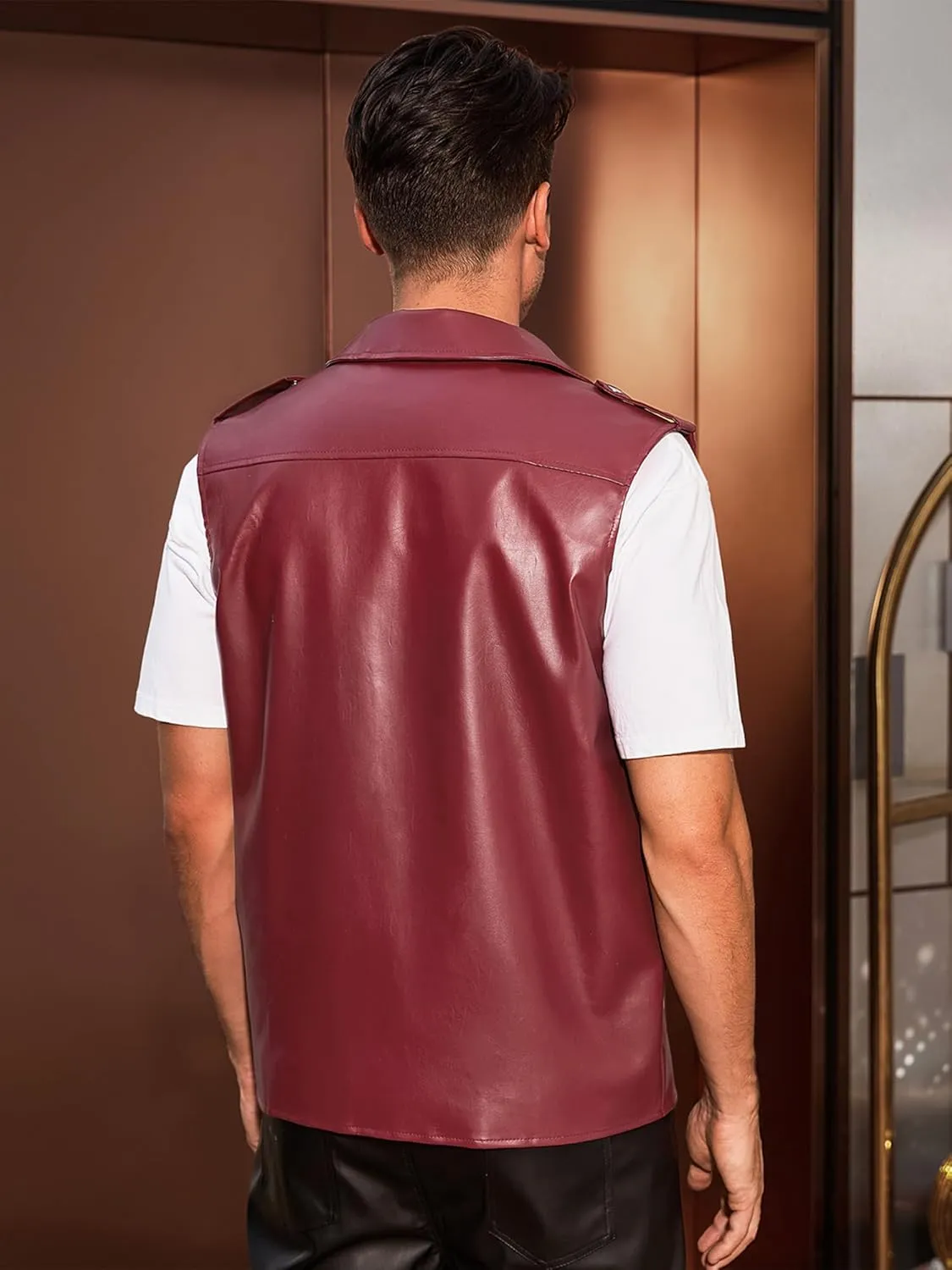 Lars Amadeus Faux Leather Vest for Men's Motorcycle Biker Sleeveless Jacket Zipper Riding PU Vest