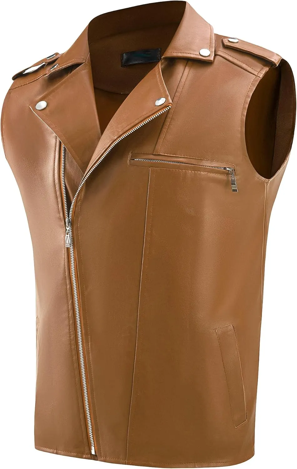 Lars Amadeus Faux Leather Vest for Men's Motorcycle Biker Sleeveless Jacket Zipper Riding PU Vest