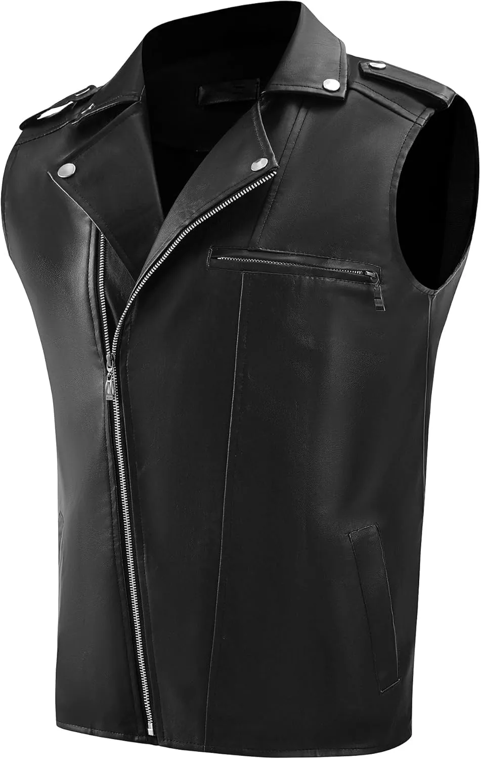 Lars Amadeus Faux Leather Vest for Men's Motorcycle Biker Sleeveless Jacket Zipper Riding PU Vest