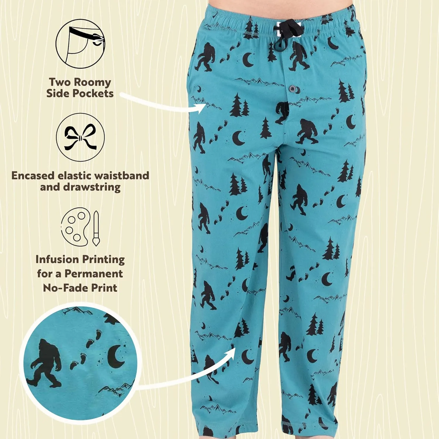 Lazy One Bear & Bigfoot Pajama Pants For Men, Men's Separate Bottoms, Lounge Pants, Funny, Humorous