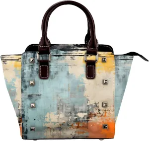 Leather Shoulder Bag for Women, Vintage Abstract Studded Purse Modern Art Crossbody Handbags Punk Hobo Bag with Adjustable Strap