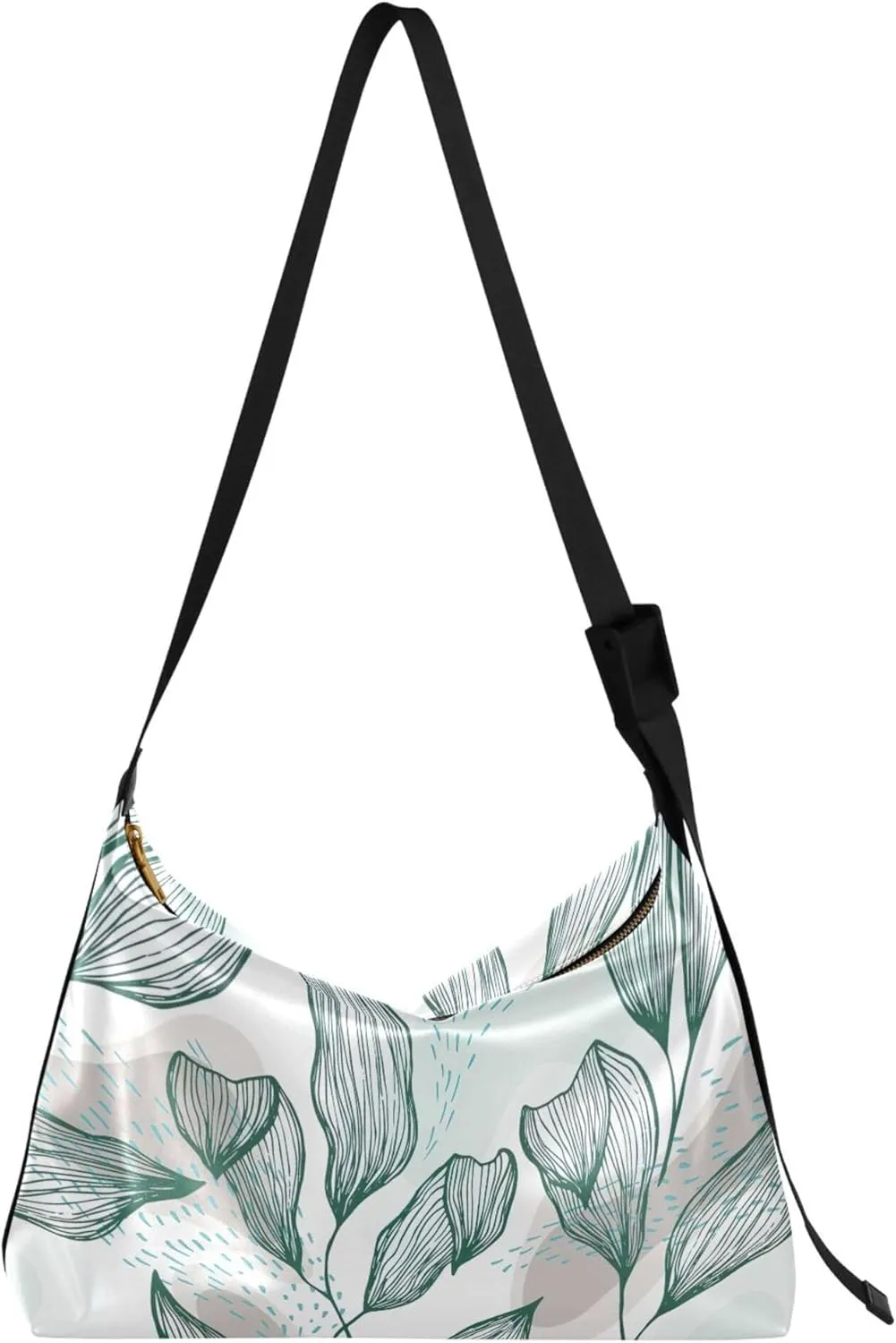 Leaves Line Print Green Leather Hobo Purses for Women Large Crossbody Purses Unique Leaf Print Women Hobo Handbags