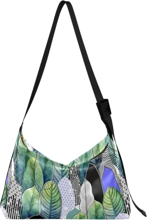 Leaves Watercolor Women PU Leather Hobo Bag Large Purse Crossbody Unique Leaf Print Women Shoulder Purse