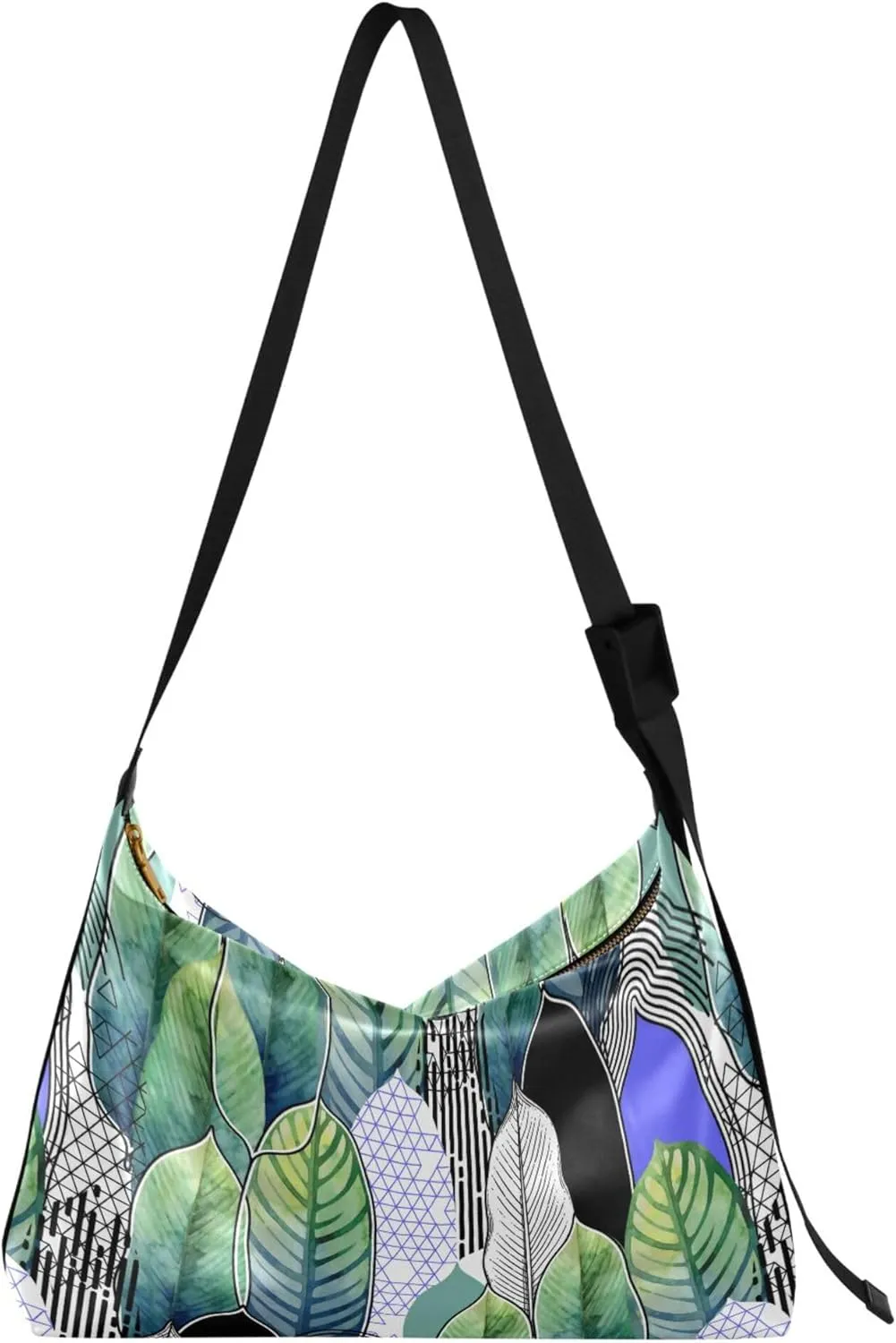 Leaves Watercolor Women PU Leather Hobo Bag Large Purse Crossbody Unique Leaf Print Women Shoulder Purse