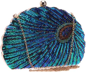 LIFEWISH Women's Unique Luxury Sequins Beaded Evening Bag Wedding Bridal Party Prom Clutch Purse tote HandbagPeacock blue