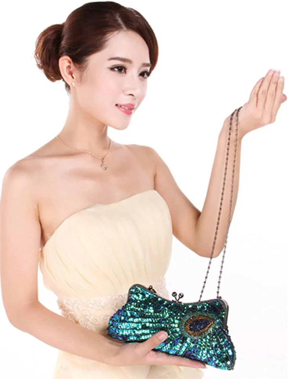 LIFEWISH Women's Unique Luxury Sequins Beaded Evening Bag Wedding Bridal Party Prom Clutch Purse tote HandbagPeacock blue