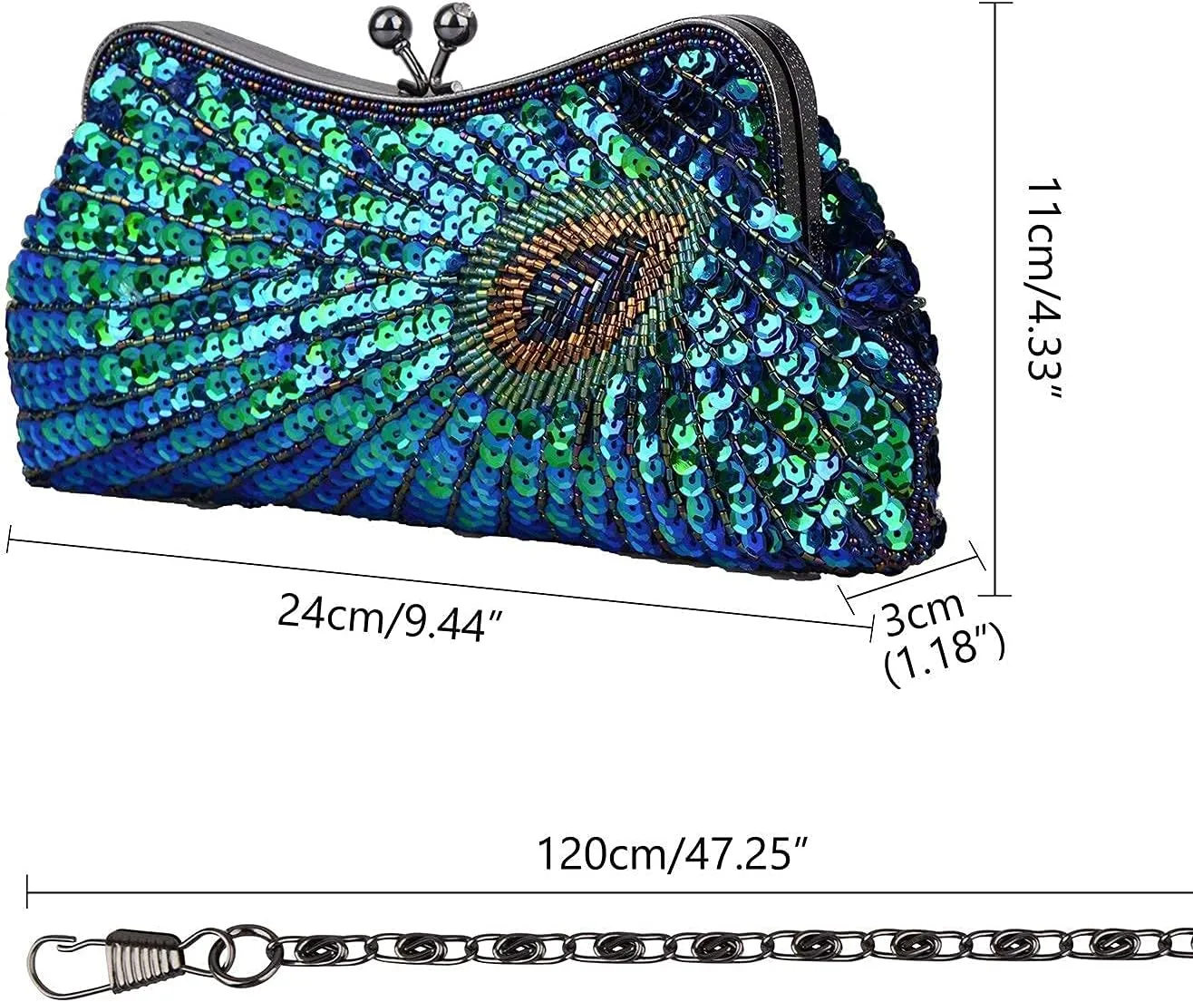 LIFEWISH Women's Unique Luxury Sequins Beaded Evening Bag Wedding Bridal Party Prom Clutch Purse tote HandbagPeacock blue