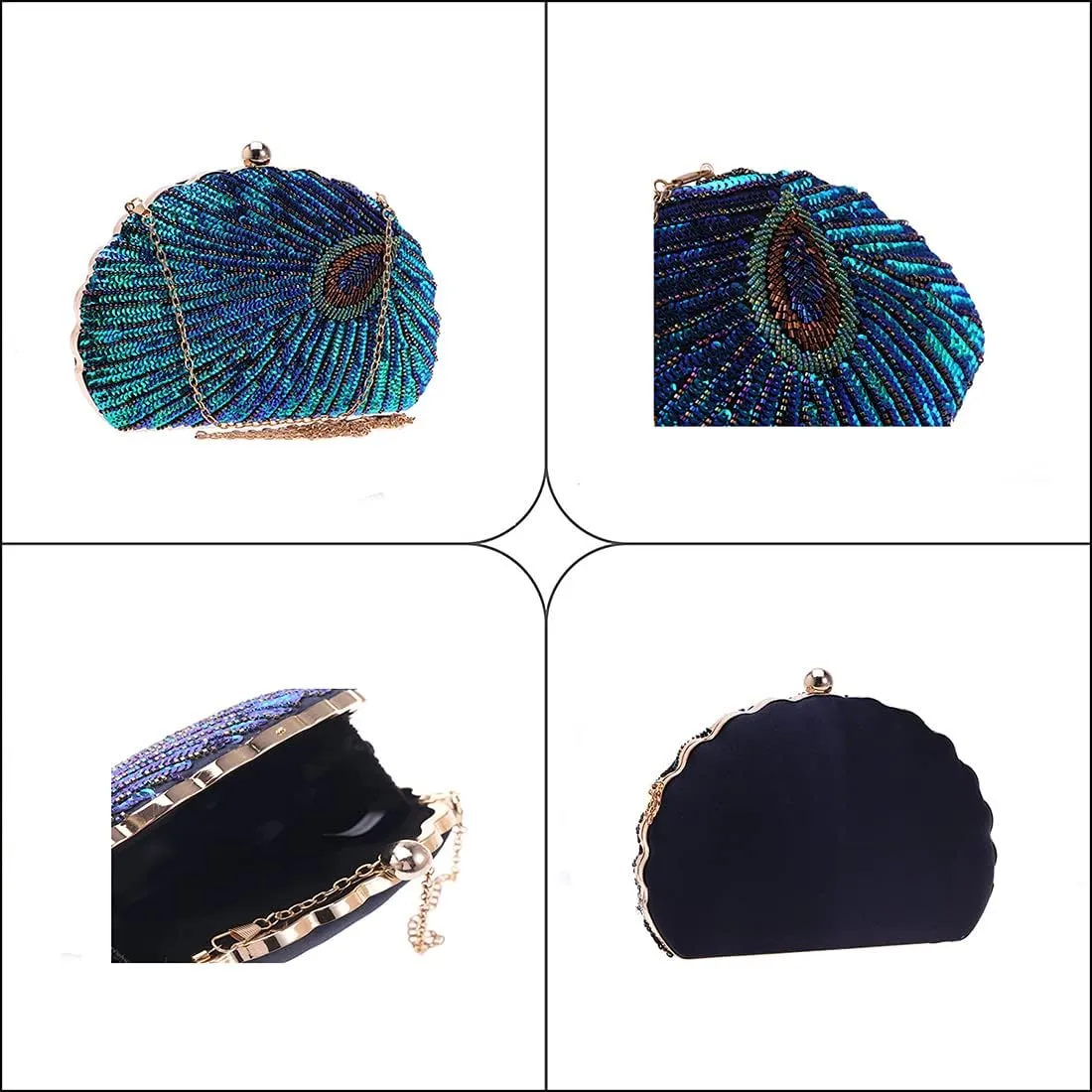 LIFEWISH Women's Unique Luxury Sequins Beaded Evening Bag Wedding Bridal Party Prom Clutch Purse tote HandbagPeacock blue