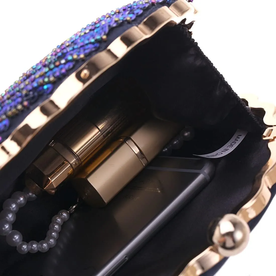LIFEWISH Women's Unique Luxury Sequins Beaded Evening Bag Wedding Bridal Party Prom Clutch Purse tote HandbagPeacock blue