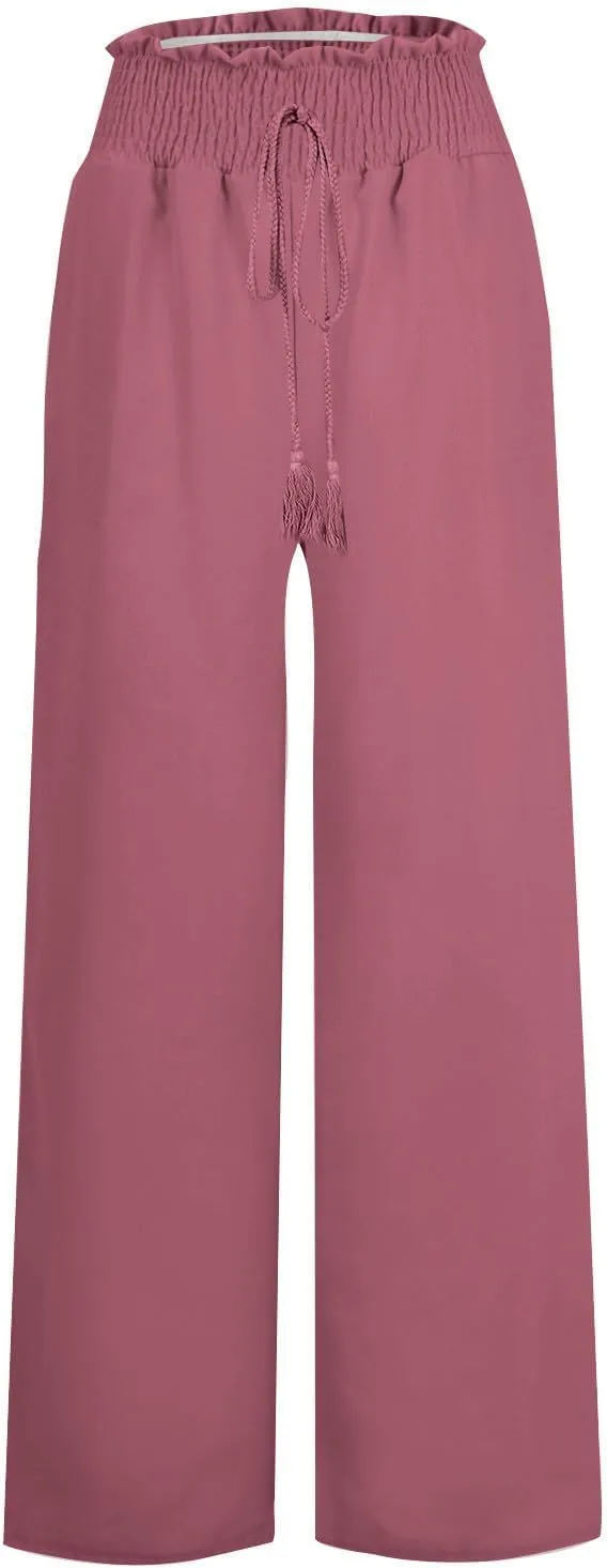 Linen Drawstring Pants for Women High Waist Wide Leg Pant Comfy Flowy Lounge Trousers 2025 Summer Casual Baech Pants