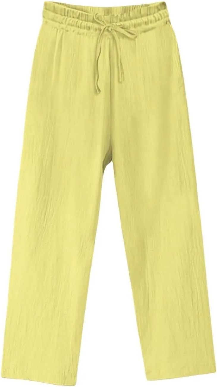 Linen Palazzo Pants for Women Cruise Lounge Wide Leg Pants Plus Size Garden Party Lightweight Resort Pants with Pockets