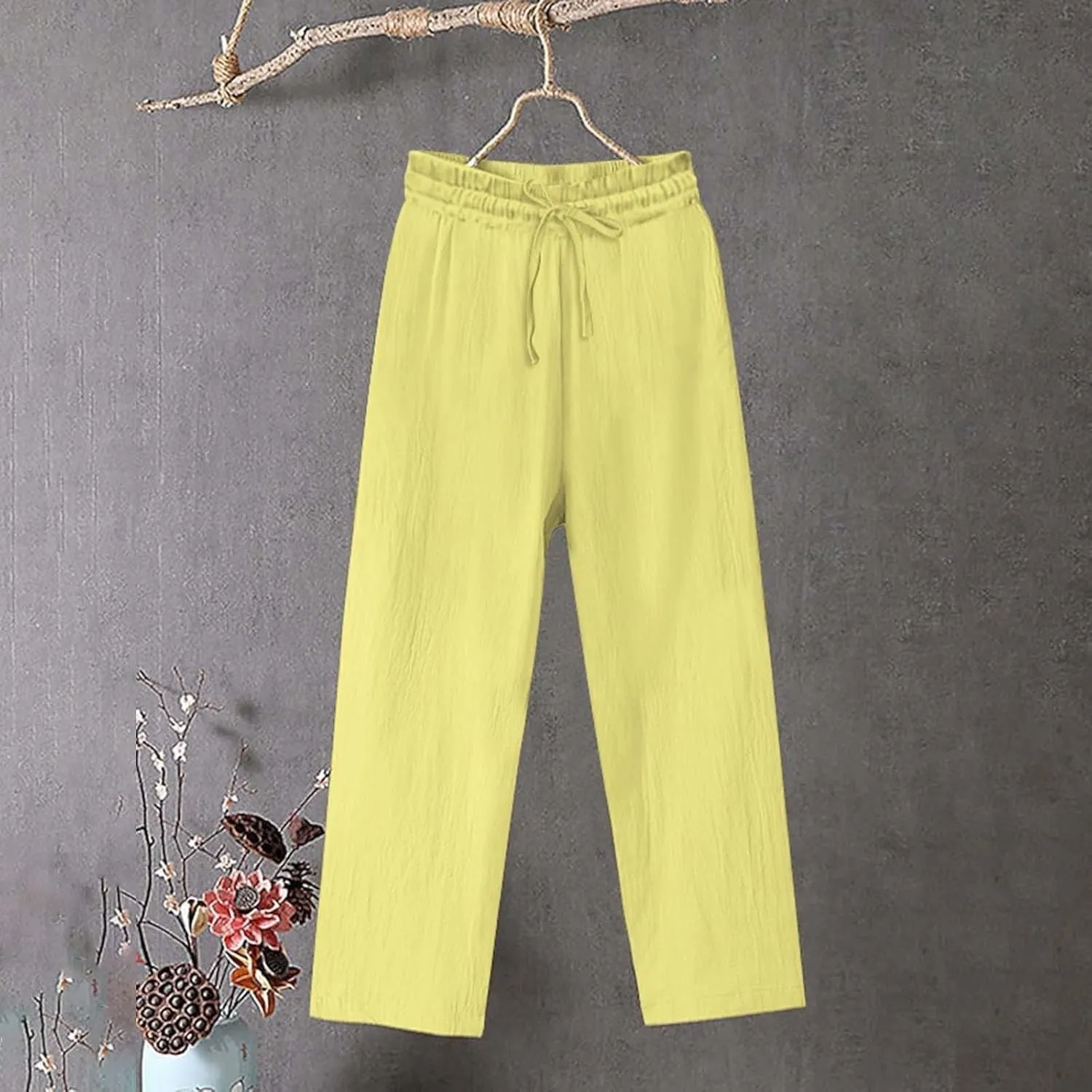 Linen Palazzo Pants for Women Cruise Lounge Wide Leg Pants Plus Size Garden Party Lightweight Resort Pants with Pockets