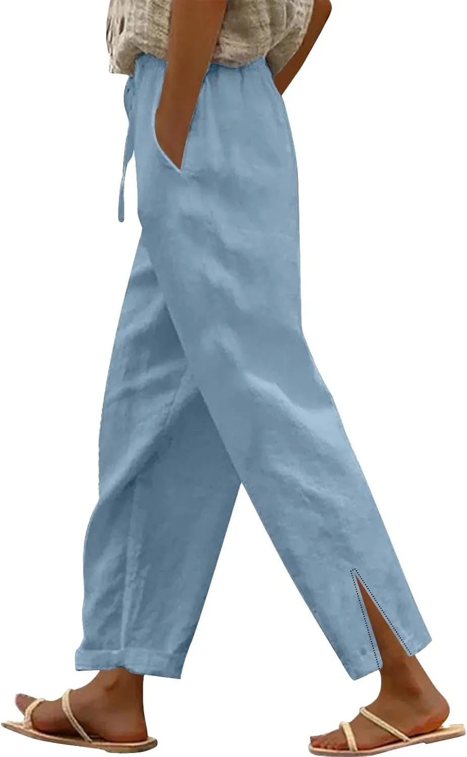 Linen Pants for Women Summer High Waist Elastic Straight Leg Lounge Pant 2025 Casual Loose Lightweight Beach Trousers