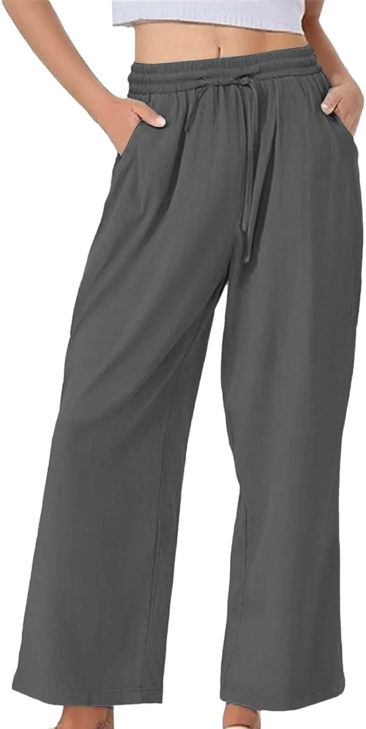 Linen Pants for Womens Summer Pants for Women 2025 Cotton & Linen Drawstring Trousers with Pockets for Travel Work