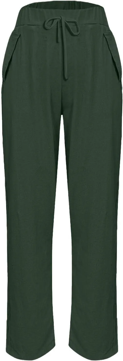 Linen Pants Women Summer Cotton Linen Capri Pants Casual Cropped Trouser sTapered Leg Sweatpants Loose Beach Pants