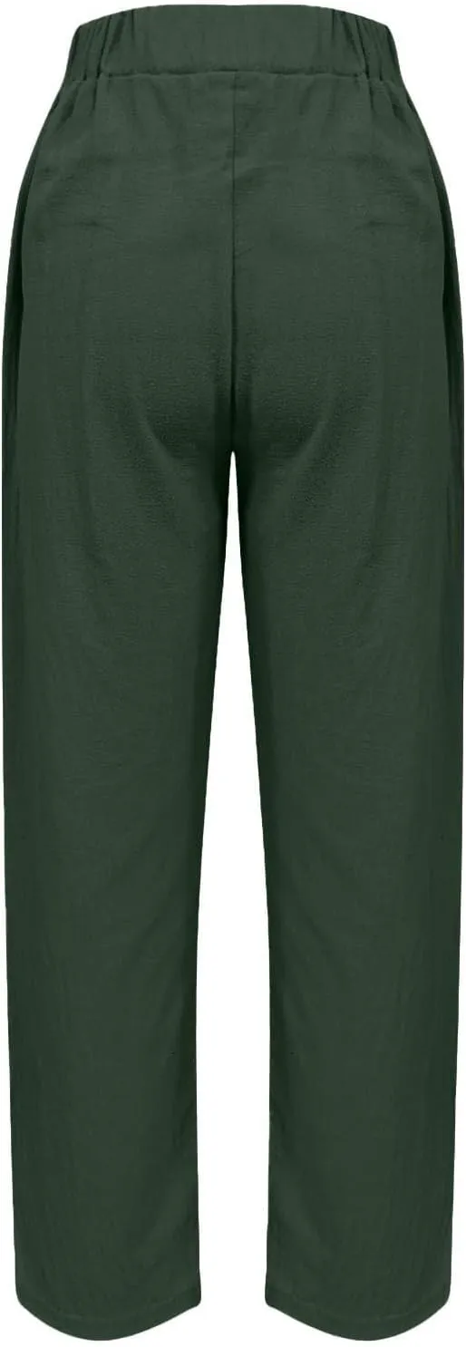 Linen Pants Women Summer Cotton Linen Capri Pants Casual Cropped Trouser sTapered Leg Sweatpants Loose Beach Pants