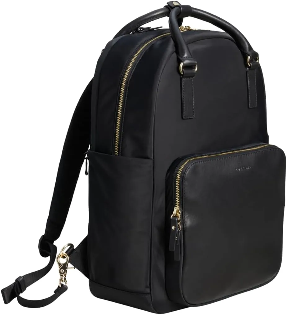 Lo & Sons Rowledge Backpack & Tote - Premium Travel Laptop Bag with 13" Laptop Compartment, Luggage Sleeve | Leather & Water Resistant Nylon | Chic Modern Bag for Women for Everyday, Work, Business